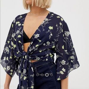 Tie up floral print top